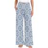 CHIFIGNO Blu Bianco Floreale Donna Casual Gamba Larga Pantaloni Palazzo Flowy Vita Alta Pantaloni con Tasche Abiti Estivi Da Viaggio