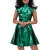 Generico Costume Astronauta Donna Carnevale in Pelle Verniciata Metallizzato Colletto Alto Vestito Alieno Elegante Maniche Corte Vestiti Curvy Abito per Cosplay, Halloween, Feste, Cheerleader, Discoteca,Verde