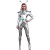 Generico Costume da Alieno in Metallo Vestito Mini di Donna Argento Abito da Ragazza Spaziale Abito Festa Tuta con Cerchietto Alieno Costume per Feste di Cosplay Carneval (4-Silver, M)