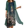 EGSDMNVSQ Vestito Estivo Donna Abito Sciolto Senza Maniche Retro Abiti Lunghi Camicetta Estivi Vestiti Stampato 2 Pezzi Tulle Cardigan+Midi Vestito