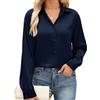 CMTOP Camicia Donna Camicetta Manica Lunga Raso Blusa Elegante Scollo a V Camicie Loose Bottoni Tunica Primavera Autunno Shirt Top Tinta Unita Basic Maglietta