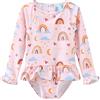 Aisyee Baby Girl Swimming Costume Long Sleeve One Piece Swimwear Baby Girl Swimsuit 3 Months-5 Years