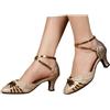 Generico Scarpe da Ballo Donna Eleganti 35-43 EU in Pelle con Tacco 5.5cm, Punta Chiuse e Cinturino alla Caviglia Sandali Estive Comode con Suola Gomma per Latino Americano, Cerimonie, Feste,Oro,37