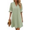 Cicy Bell Abito Estivo da Donna con Scollo a V e Volant, Lunghezza al Ginocchio, per Il Tempo Libero, Tinta Unita, Casual, Verde Chiaro, M