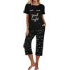 Ekouaer Donna Pigiama Set Estate Due Pezzi Manica Corta Top 3/4 Pantaloni con Cintura Cotone Pigiami, Nero, M