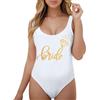 Generico Costume Team Bride Addio al Nubilato Costume Intero Donna Piscina Bikini Bride to Be Costumi Interi da Bagno Taglie Forti Curvy Brasiliana per Mare Vacanze Estive,Bianco,L