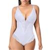 YARRCO Body da donna con pancia piatta e perizoma dimagrante e corpo intagliante Bodysuit Shapewear con scollo a V in pizzo corsetto dimagrante invisibile, #01 Bianco, S