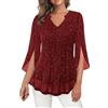 Ybing Camicette e tuniche da donna eleganti con glitter a 3/4, maniche a 3/4, con paillettes scollo a V, camicetta Y2K, tunica festiva, leggera, per feste, maglietta sottile con glitter, Vino, XL