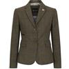 Infinity Leather Blazer in Tweed Oliva su Misura da Donna Con Motivo a Spina di Pesce