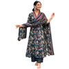 Aizza Trends Cotone da donna Febric Hand Block Floral Print Kurti con Plazzo stampato e Dupatta Set, Blu, X-Large
