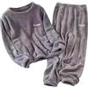 Fulidngzg Pigiama Uomo Donna Invernale S-5XL in Velluto Corallo Spessore 2 Pezzi con Pullover Pile e Pantaloni Caldo Pigiami Abbinati Coppia Simpatici Casual Matching Pajamas Elegante per Case Esterno,Grigio