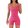 SimidunEUR Donna Tuta Intera Corto Jumpsuit Sportivo Senza Cuciture Completo Palestra Elasticizzato Tutina Aderente Elegante Body Estivo Lifting Pilates Gym Workout Yoga，Rosso ，S