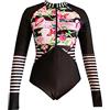 Generisch Costume da bagno a maniche lunghe estivo da donna 2026 con motivo floreale cerniera anteriore surf costume da bagno, b, 3XL