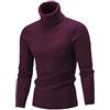 GUOCU Uomo Autunno Inverno Manica Lunga Collo Alto Maglione Tinta Unita Slim Fit Classico Casuale Maglia Pullover Tops Vino Rosso M