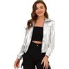 Allegra K Giacca Sportiva Corta da Donna Giacca con Cerniera Maniche Lunghe Bomber Jacket Yoga Casual Metallizzata Olografica Argento XS