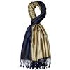 Lorenzo Cana Sciarpa reversibile, 70% seta, 30% viscosa, 70 x 190 cm, bicolore, reversibile, double face, da uomo, Oro-blu marino, 70 x 190 cm