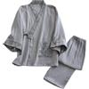 OWLONLINE Completo pigiama kimono giapponese da uomo taglie forti (taglia L, grigio)