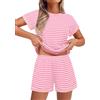 Ekouaer Pigiama Donna Estivo Righe Maniche Corte Set Camicia da Notte Estiva Maglia Testurizzata Abbigliamento Casa Loungewear Tasche S-XXL