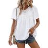 CMTOP Camicia Donna Estiva Manica Corta Elegante Girocollo Blusa Boho Pizzo Maglietta Casual Loose Tinta Unita Tunica Shirt Top (Bianco, S)