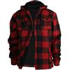 Generisch Giacca con cappuccio da uomo foderata per taglialegna - calda giacca in pile Sherpa stile camicia a quadri | robusta giacca da esterno per autunno e inverno, M