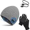 TAGVO Bluetooth V5.0 Beanie con Guanti Touchscreen Set, Inverno Caldo Lavorato a Maglia Senza Fili Bluetooth Cuffia Musica Cappello per Corsa Sci Escursionismo, Regalo di Natale