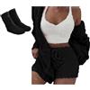 amropi Donna Pigiama in Pile con Cappuccio Giacca + Gilet + Pantaloncini + Calze 4 Pezzi Loungewear Set Nero, M