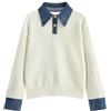 Generic Maglioni da donna in denim con colletto a contrasto, stile polo, in maglia a collo alto, a maniche lunghe, vestibilità ampia, top casual versatile, Taglia unica