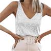 WWricotta Top da sera con paillettes, scollo a V, spalline, donna, perfetto per feste e eventi/A