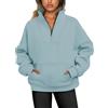 Jhsnjnr Maglione da donna con mezza zip, foderato in pile, autunno, chiusura lampo, colletto alto, oversize, senza cappuccio