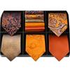 HISDERN Set 5 PCS Cravatta Uomo - Tinta Unita, Pois, Quadri, Righe - Fazzoletto Incluso - Per Festa e Matrimonio
