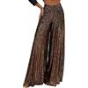KBOPLEMQ Costume da Carnevale da donna con glitter anni '70 '80, costume da festa a tema, discoteca, ballo, clubwear, vita alta, pantaloni con glitter, O marrone, XL