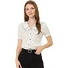 Allegra K Donna Camicia a Pois a Maniche Corte a Sbuffo con Colletto alla Peter Pan Vintage