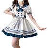 Cuteighteen Kawaii Lolita Vestito per adolescenti, cosplay, a maniche corte, costume da marinaio, abbigliamento nautico, per donne, abiti per feste e vacanze (bianco, S)