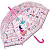 PERLETTI Ombrello Trasparente Unicorno Bambina - Ombrello Lungo a Cupola Antivento con Apertura Manuale di Sicurezza - Ombrellino Bimba 3 4 5 6 Anni Rosa Leggero - Diametro 69 cm (Manico Rosa)