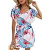 Vossmi Copricostume Donna Estate Coulisse Casual Abito da Spiaggia Allentato a Manica Corta con Scollo a V Chiffon Abito da Spiaggia Coprire Cover Up per Piscina