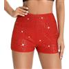 YILEEGOO Pantaloncini estivi da donna con paillettes a vita alta con fascia elastica scintillante gamba dritta pantaloncini glitter hot party pantaloncini pantaloni, Rosso, M
