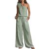 KBOPLEMQ Tuta da sera da donna, elegante, in lino, con spalle scoperte, camicia e pantaloni a gamba larga, set da 2 pezzi, taglie forti, per matrimonio, cocktail, feste, per il tempo libero, O verde, XXL