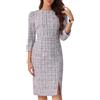 Allegra K Vestito Elegante Donna in Tweed Abito Maniche 3/4 con Scollo A Barca Tubino da Lavoro