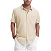 Friptspyg Camicia di Lino a Maniche Corte Uomo con Tasca E Bottoni Nascosti Perfetta per L'uso Casual Quotidiano O in Spiaggia