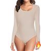 SHAPERIN Body Termico Donna Maniche Lunghe Maglia Termica Girocollo T-shirt Top Aderente Bodysuit Maglione Caldo, Beige, XXL