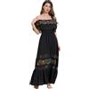 EFOGEP Abito messicano da donna, stile boho, con fiori, con cintura