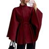 Generic Giacche da donna Dolman Sleeve Cape Coat,Collo Stand Cintura Mantello Mantello Cappotto Misto Lana Cappotto,Autunno Inverno Poncho Pea Coat, Rosso, L