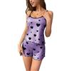 ZeaMolly Pigiama da donna in 2 pezzi, con scollo a V, top e pantaloncini, stampa a cuore, elegante canotta corta da notte con pantaloncini con coulisse, abbigliamento da notte con canotta con coulisse