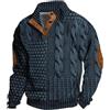 Berrynight Felpa da uomo casual retrò in cashmere con colletto alla coreana, elegante top vintage con bottoni a maniche lunghe, Blu, XL