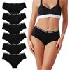 Uizuooy Mutande Donna Cotone Vita Media Slip Pacco da 6 Negro S
