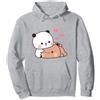 OrcoW Kawaii Panda Bear Hug Bubu Love Valentines Days Funny Unisex Pullover Felpa con Cappuccio, Grigio, XL