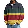 Generic Sweatshirt da uomo, top a maniche lunghe con colletto polo e bottoni in tessuto a nido d'ape, misto cotone, design a righe casual per tutti i giorni, tempo libero, ufficio, 01-blu oltremare, L