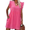 PASUDA Abito Estivo Donna Cotton Vestito Corto Scollo a V Senza Maniche Ruffles Vestiti Estivi Donna Vuoto Jacquard Casual Abito Mare Spiaggia Leggero Abiti con Tasche