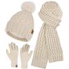 Bequemer Laden Donna Invernale Pon Pon Cappello Sciarpa Touch Screen Guanti Set con Fodera in Pile, Berretto in Maglia a Trecce Sciarpe Regalo
