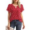 Gaharu Camicia da donna elegante a maniche corte, estiva, business, casual, scollo rotondo, maniche a volant, in chiffon, con fiori, Rosso a pois, M